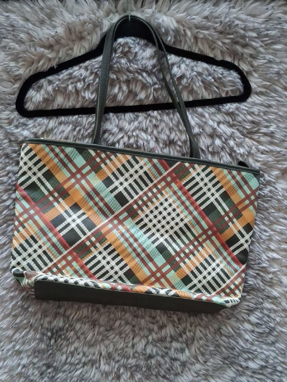 Talbots Plaid Tote in Teal, Mustard, Coral and Black